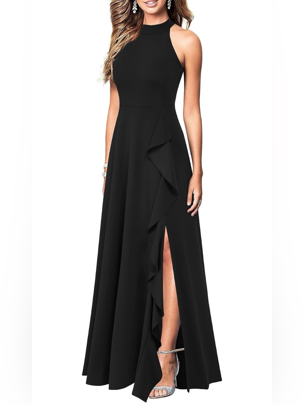 WOOSEA High Neck Sexy Split Evening Cocktail Maxi Long Formal Dress Size XL